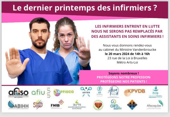 Manifestation des infirmiers le 20 mars à Bruxelles devant le cabinet du Ministre de la santé